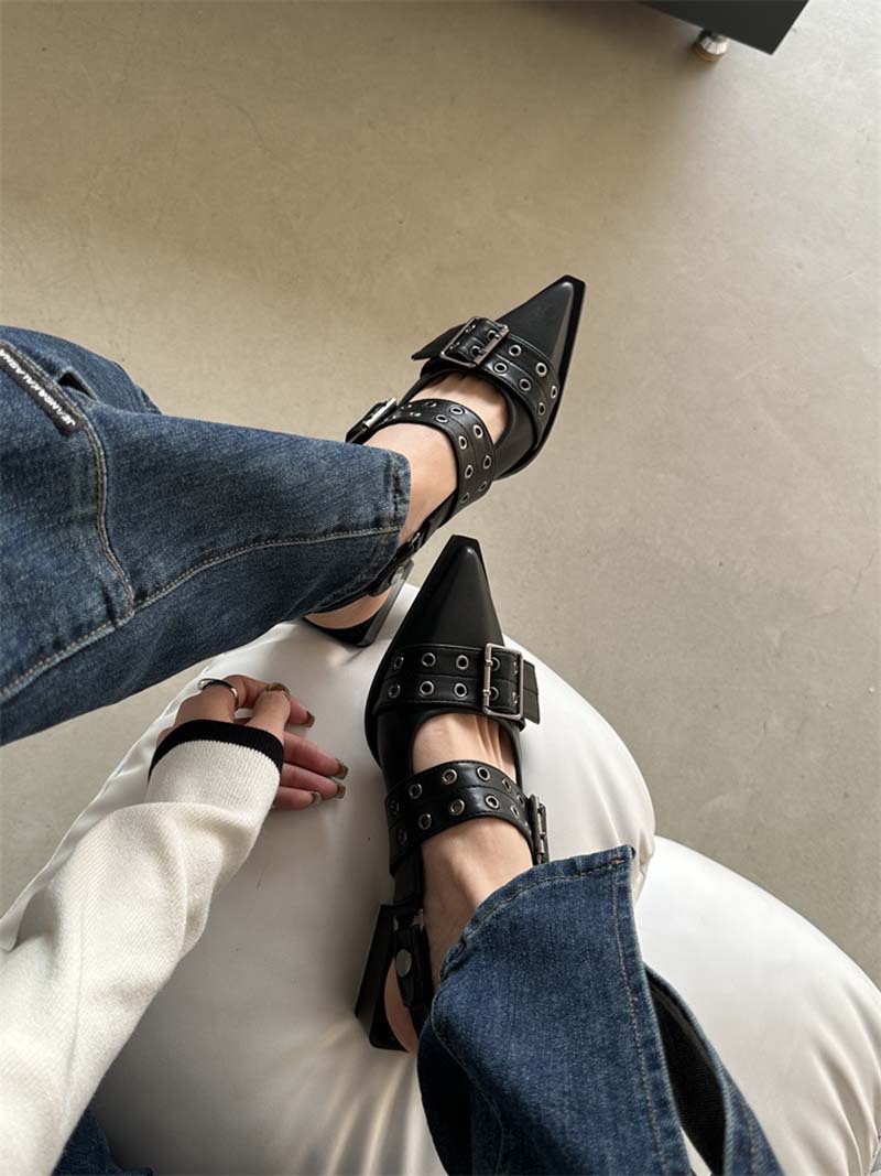 2023 Summer Women's Fashion Sexy Sandals Buckle Pointed Square Sandalias Female Casual Low Heel Shoes