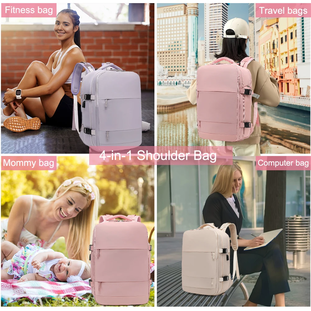 Women Travel Backpack Waterproof USB Charging Port Backpack Laptop School Bags Anti-Theft Stylish Casual Daypack Luggage Strap
