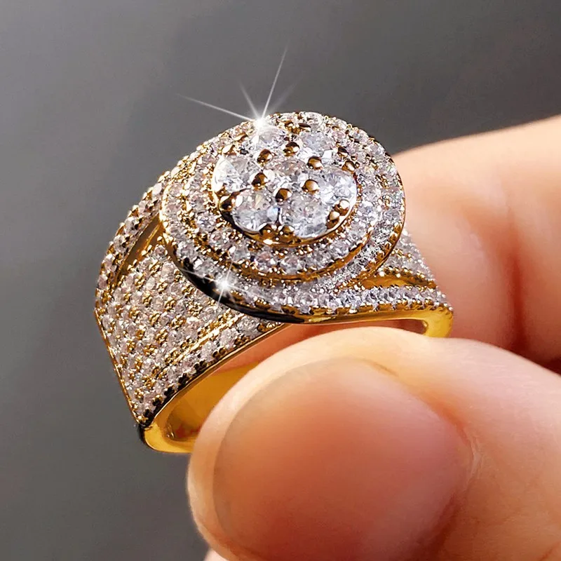 Huitan Full Bling Iced Out Cubic Zirconia Rings Women for Engagement Wedding 2025 Bands Accessory new High Quality Trendy Jewelry