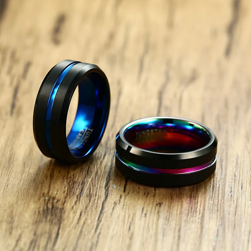 Vnox 8mm Tungsten Carbide Men Ring 2025 new Wedding Band Interface Black Matt Surface Classic Male Jewelry Anniversary Gift