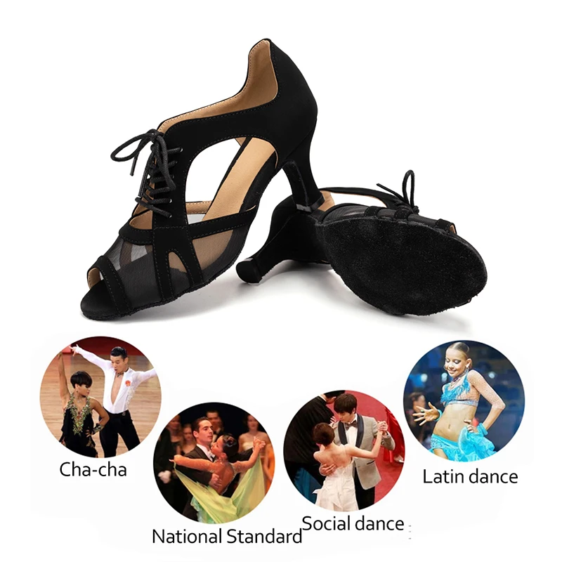 SWDZM New Waltz Dance Shoes Women Rubber Sole Black Modern Dance Shoes Stable Heel Ballroom Tango Latin Shoes For Ladies