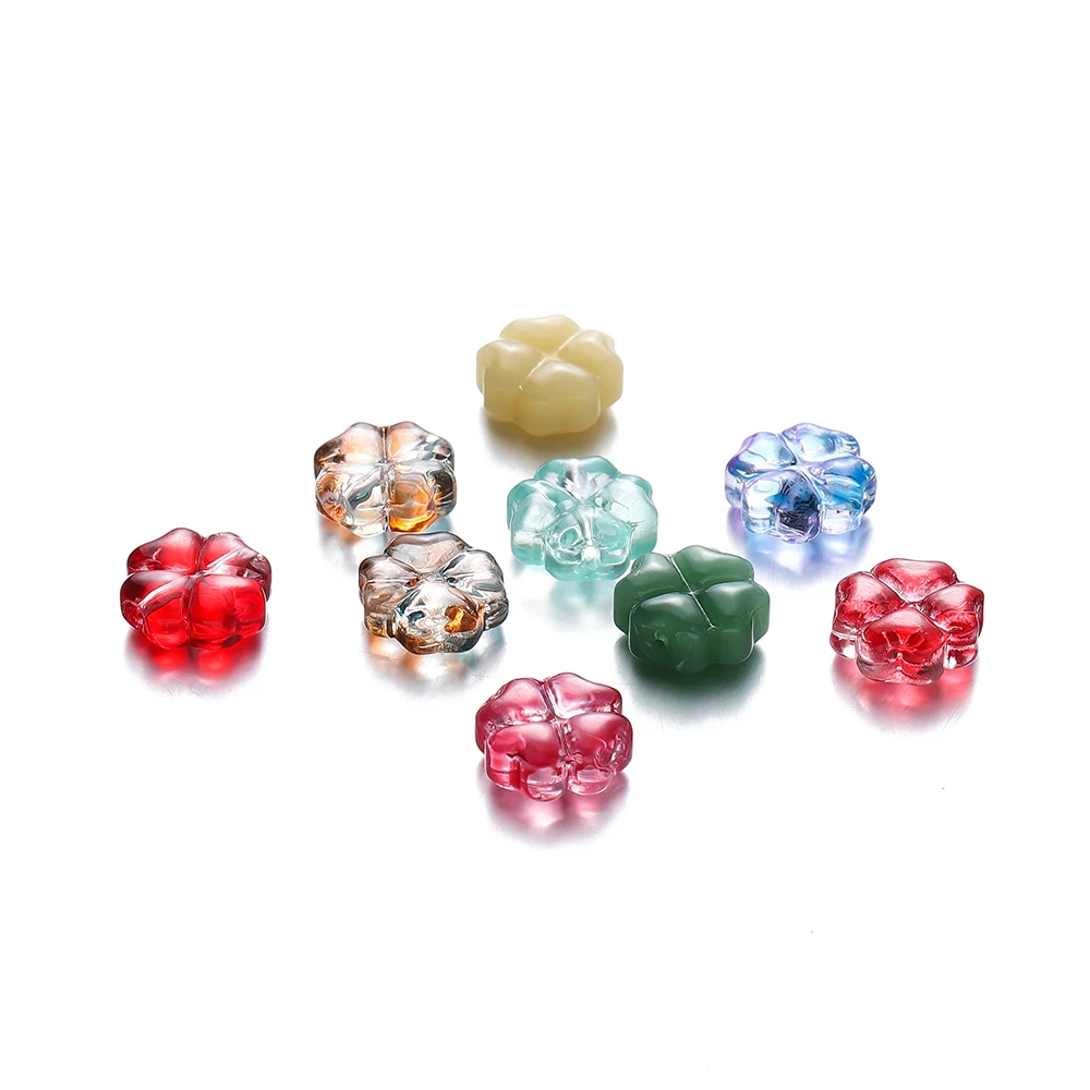 10/20Pcs 10mm Colorful Four Leaf Clover Bead Loose Spacer Glass Beads DIY Jewelry Making Beads Necklaces Bracelet Accessories