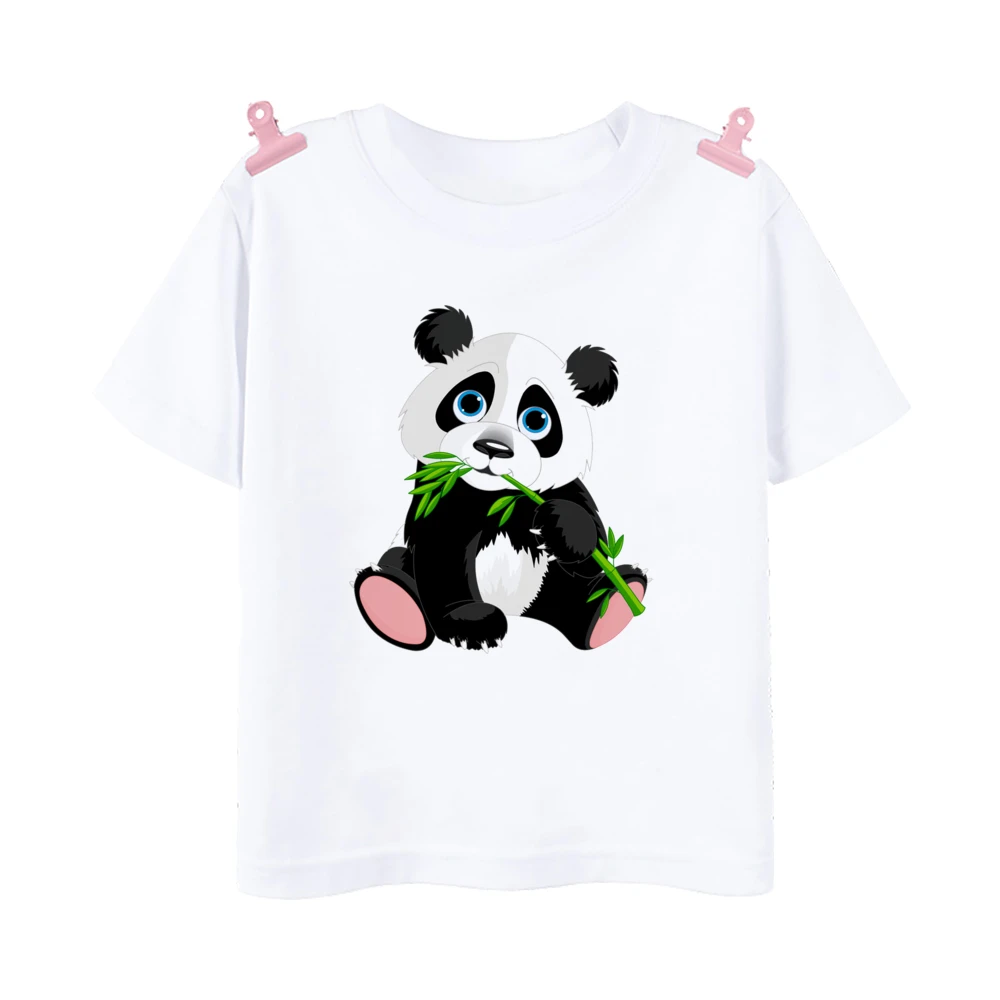 Cute Panda Printed Dinosaur T-shirt for Boys Girsl Summer Outfit Tops Kids new Casual 2025 T Shirt Kawaii Children Short Sleeve Clothes