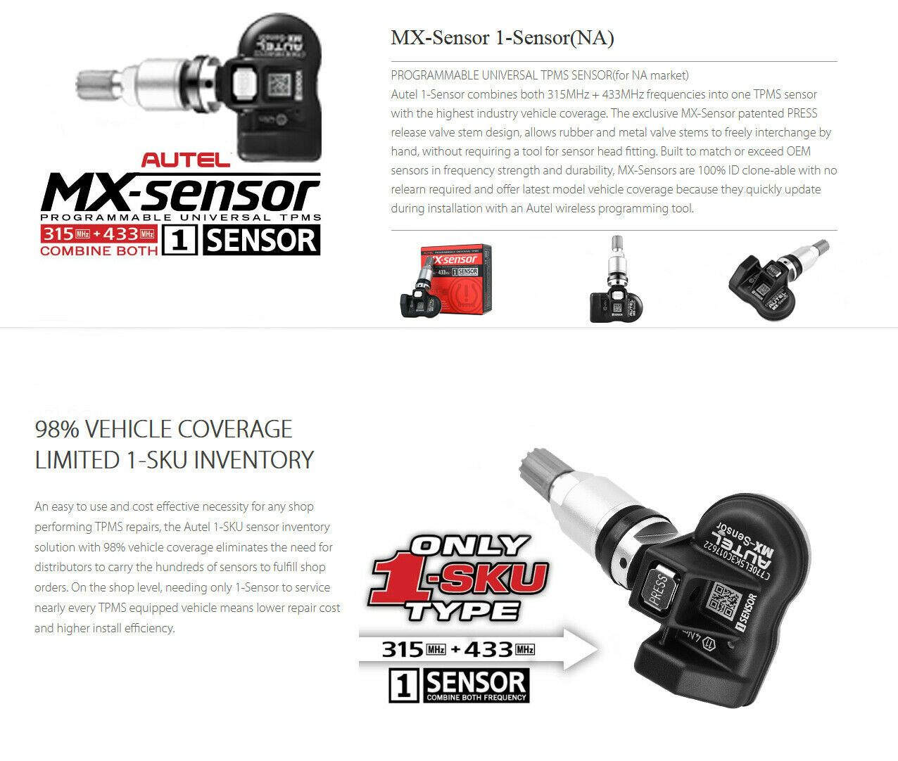 MX Sensor Autel 4PC/8PC 433MHZ+315 MHZ 2in1Mx-Sensor TPMS Tire Repair Tool Automotive Accessory For TS501 TS508 Pad 808S TS smile 433MHZ+315 2in1Mx-