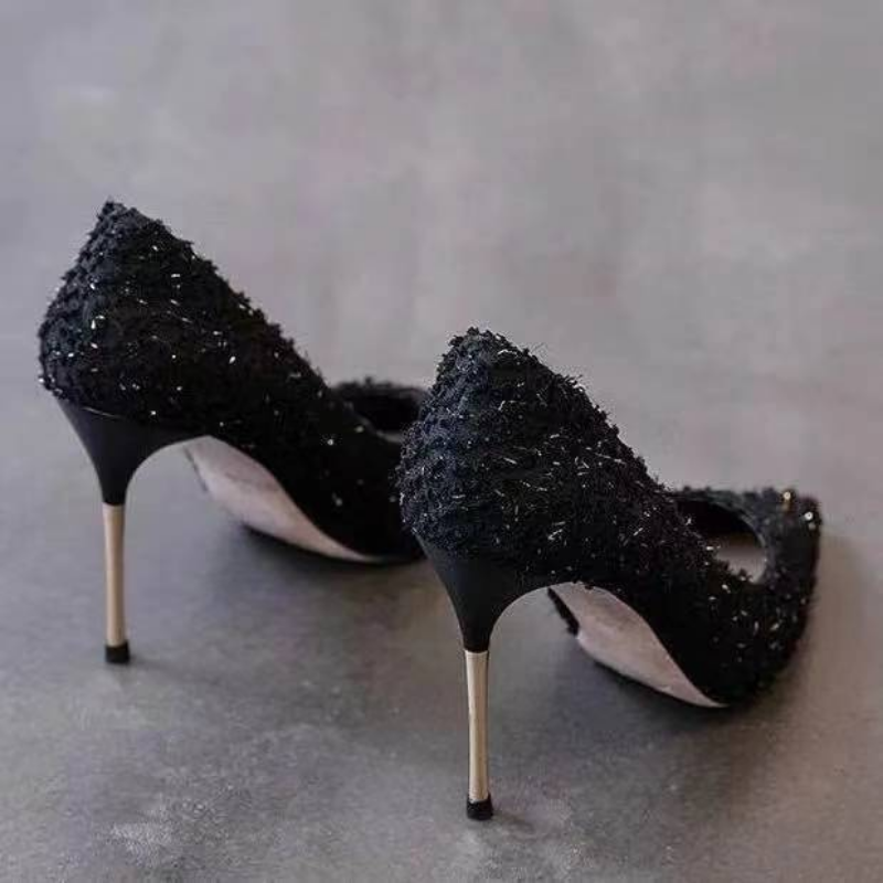 High New Heels Elegant Ladies Stilettos Womens Pumps Pointed Black Etiquette Professional New Wedding Shoes 776a