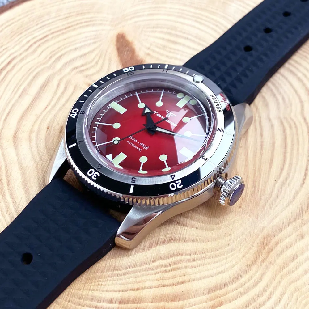 Tandorio Red Blue 40mm NH35 PT5000 Mechanical Automatic Diving Men Watch 20ATM Water Resistant Domed Sapphire Screw Crown Reloj 1ef95 5 fb68b