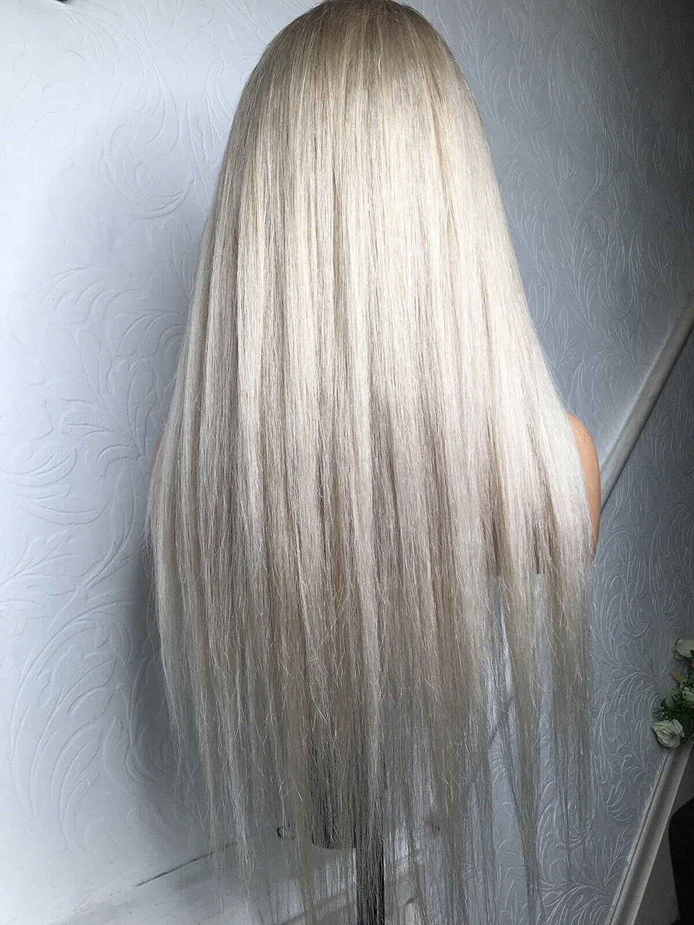 Platinum Ash Blonde Lace front Human Hair Wigs PrePlucked ombre 13x6 360 Lace Frontal wig Dark roots brazilian Hair straight