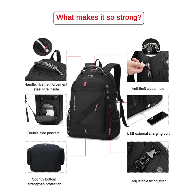 Waterproof 15.6/17.3 Inch new Laptop 2025 Backpack Men USB Charging Swiss Backpack Travel Women Rucksack Male Vintage School Bag Mochila