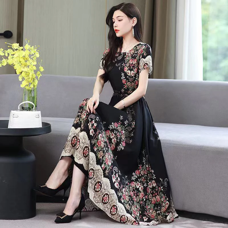 New Hot Casual new 2024 Summer Dresses For Women 2025 Loose Clothes Party Printing O-neck Dresses Women Clothing Plus Size