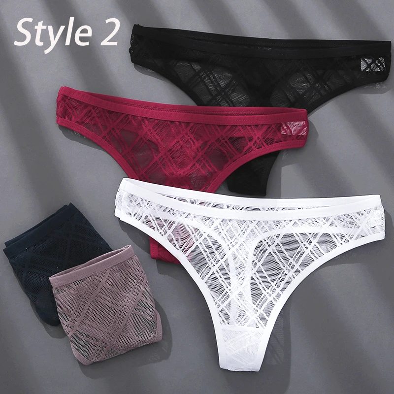 2PCS/Set Lace Sexy G-String Thongs Transparent new Women's panties Low-Waist 2025 Female Underpants Mesh Perspective Briefs Lingerie M-XL