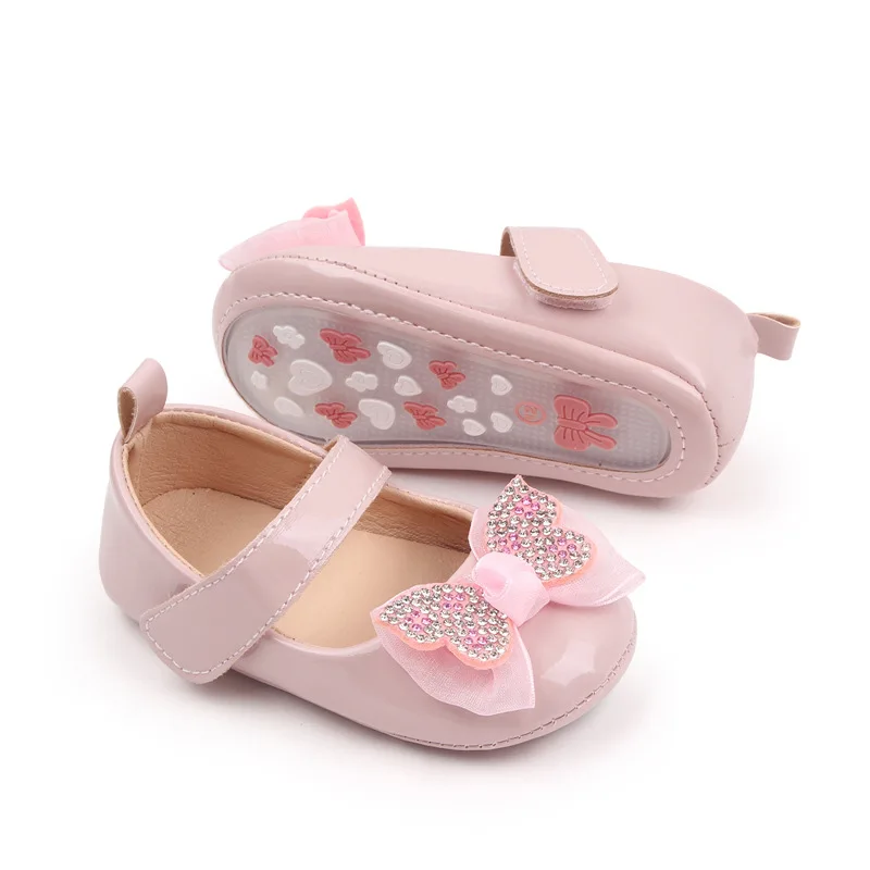 Newborn Baby Shoes Baby Girl Shoes Girl Classic Bowknot Rubber Sole Anti-slip PU Leather Shoes First Walker Toddler Crib Shoes