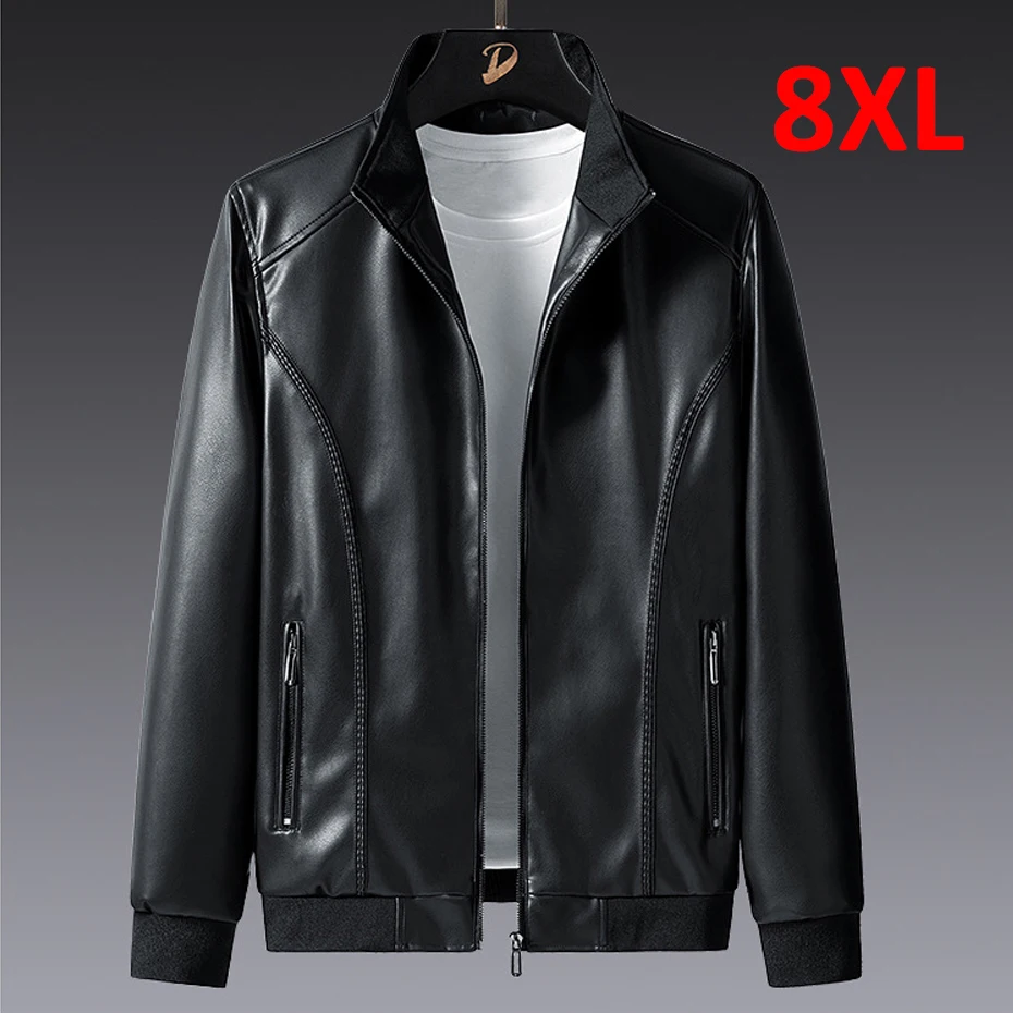 Solid Color Leather Jackets Male Big Size Plus Size 7XL 8XL PU Jacket Men Leather Coat Cargo Jacket Casual Motorcycle Biker Coat