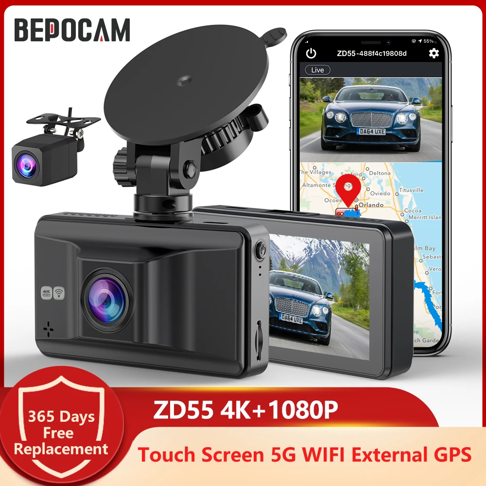 4K Wifi Touch Screen Dual Dash Cam External GPS Car DVR Front and Rear Dash Camera Video Recorder BLACK BOX 2.5F Super Capacitor