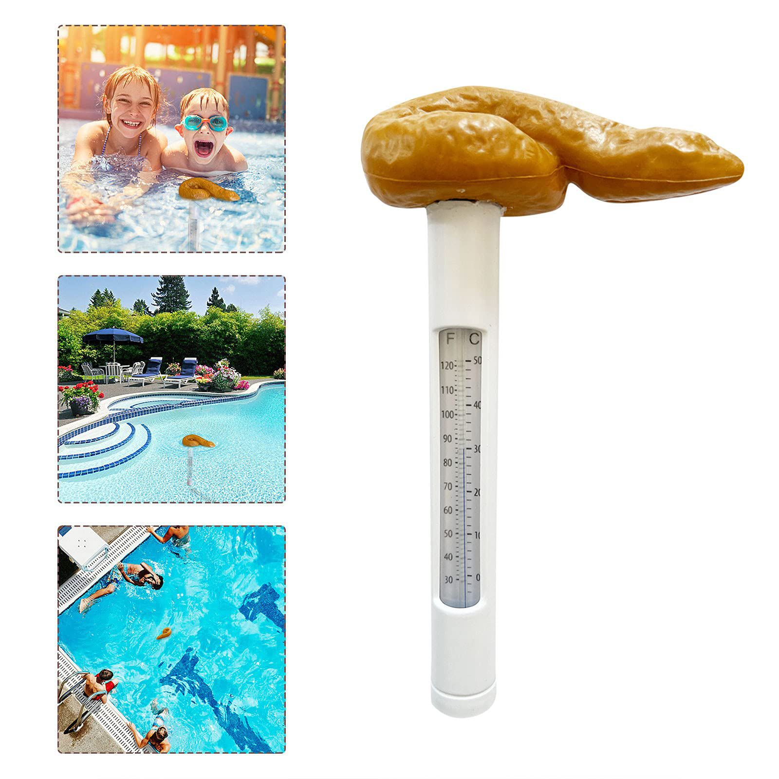 Prank Poop Swimming Pool Floating Thermometer Hot Tub Water Temperature Tester
