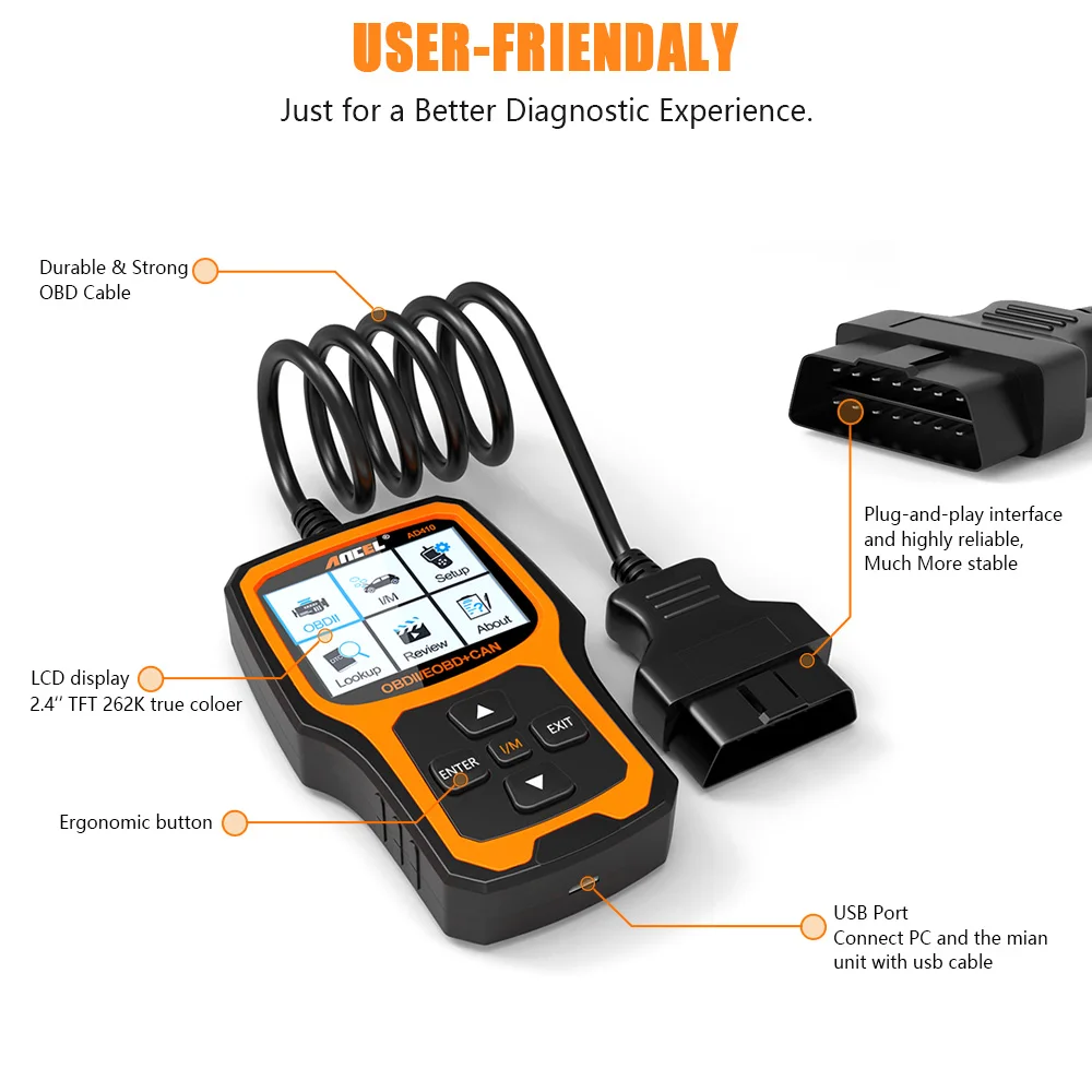 Ancel AD410 OBD2 Scanner Professional Code Reader EOBD JOBD Universal OBD2 Check Engine Light Automotive Diagnostic Tools