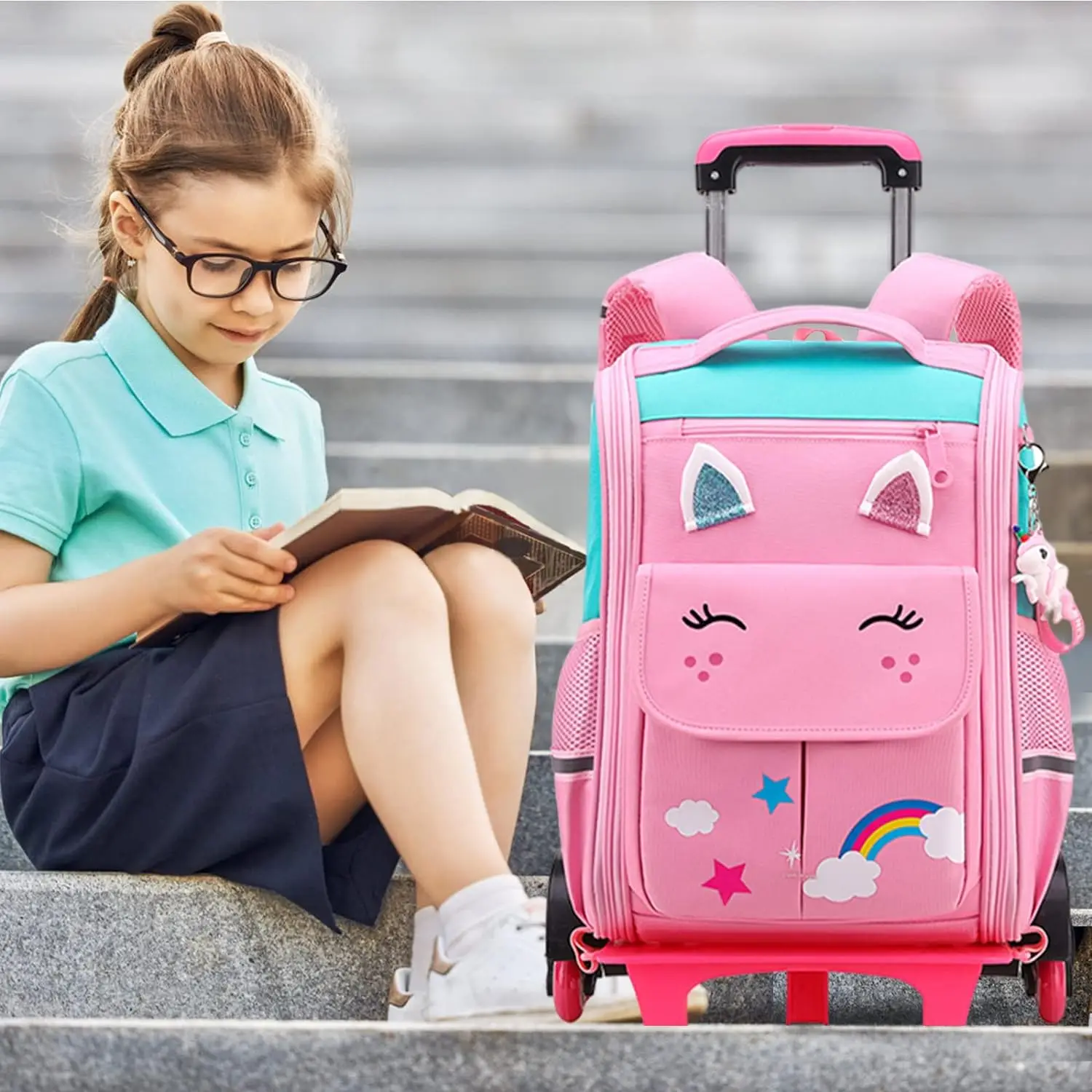 School Backpacks for Girls Large Capacity Rolling Backpacks for Kids Trolley Wheeled Bag Children School Backpack with Wheels