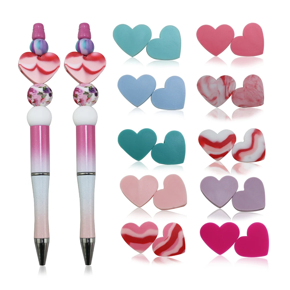 10/20Pcs New Valentine Beads Silicone Heart Rainbow Colorful Lover 2025 Couple Design new Daisy Print For Pacifier Pen Beaded Necklace
