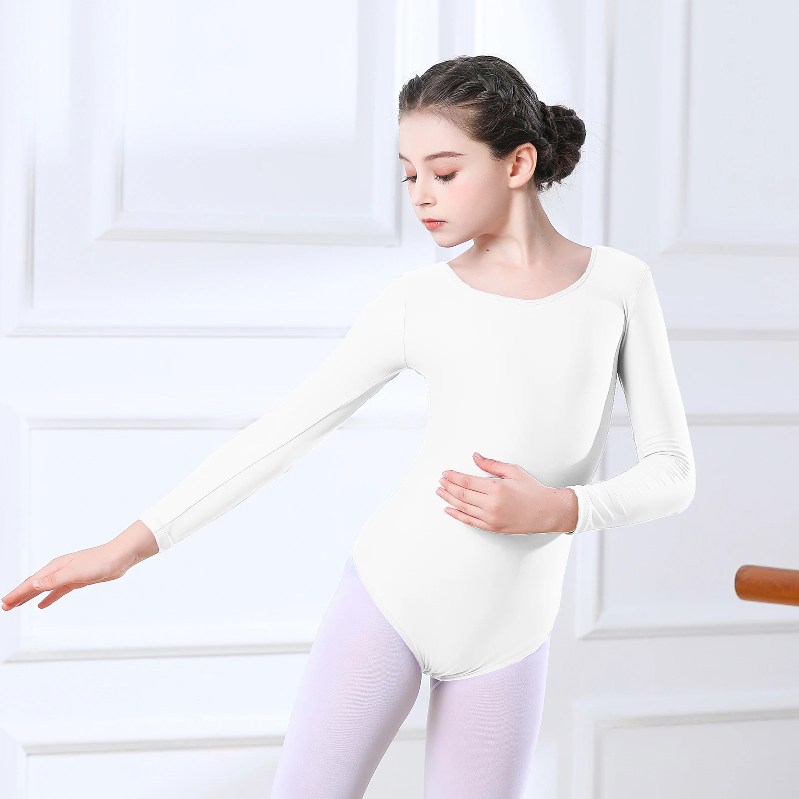 AOYLISEY Girls Ballet Dance 2025 Leotards Long Sleeve Gymnastics Bodysuits Toddler Kids new Romper BellyTops Stage Costume 3-12Years