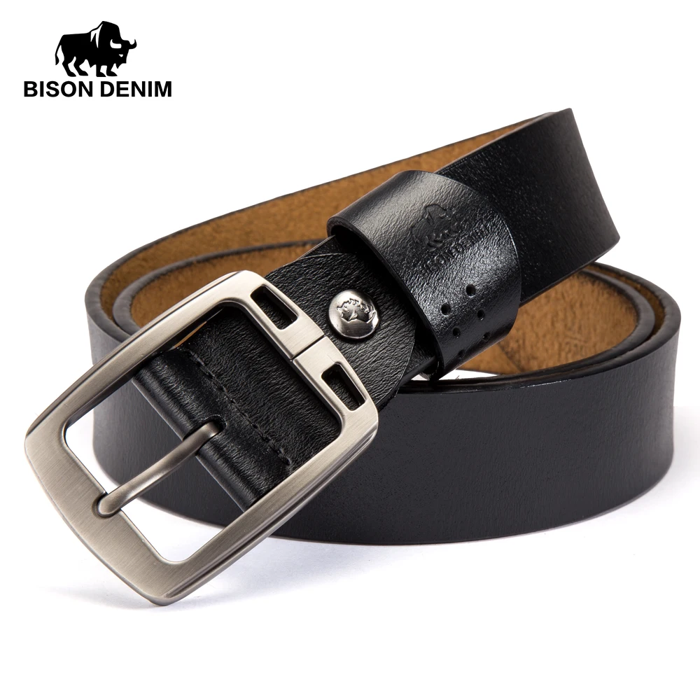 BISON DENIM Men's Belts 2025 Cowhide Genuine Leather Pin Buckle Belts Jeans Male Vintage Waistband Strap Leather Belt For new Men N70781