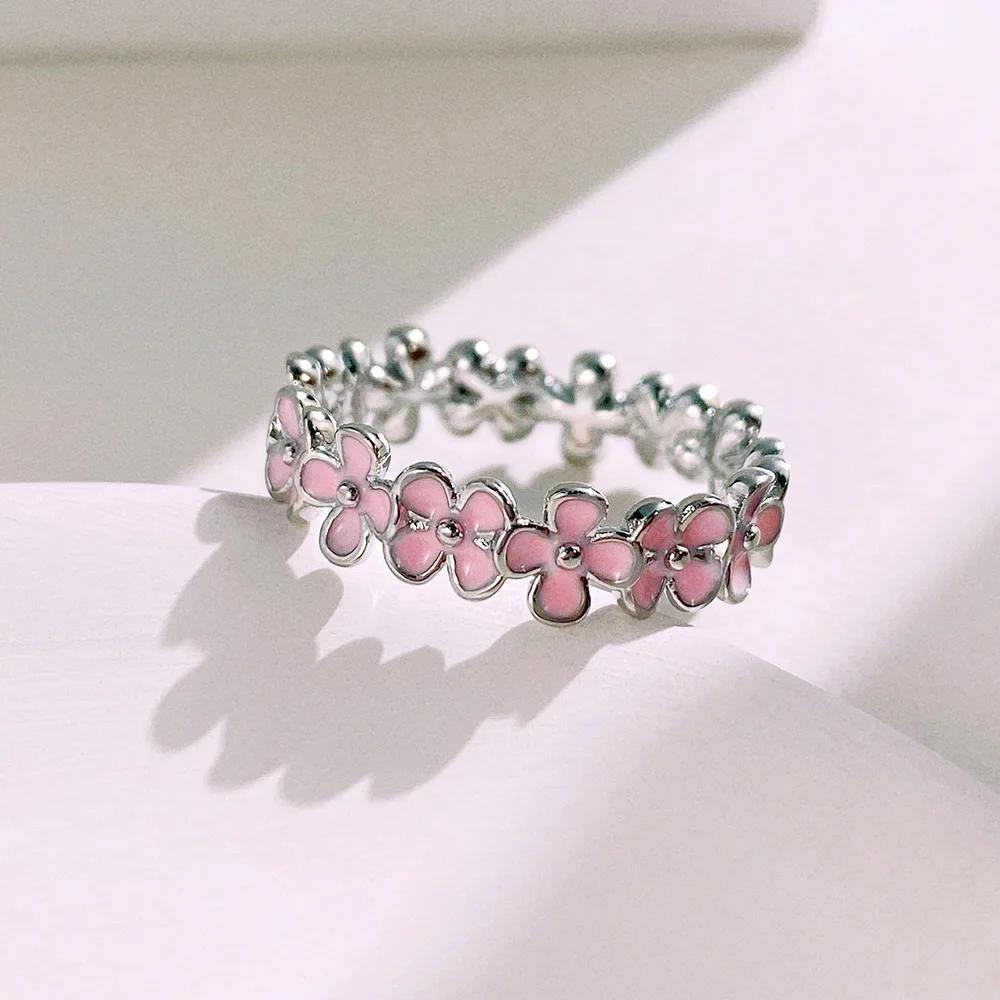 CAOSHI Chic Pink Flower Finger Ring Female Wedding Gift Sweet Lady Daily 2025 Accessories with new Delicate Design Young Women Jewelry
