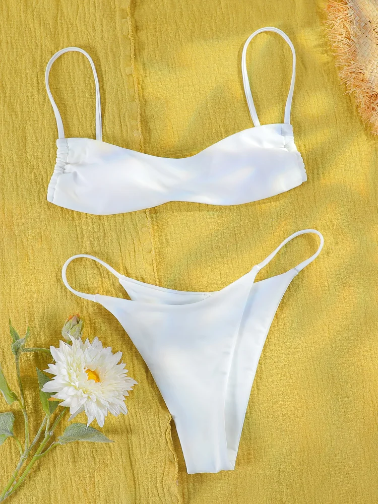 Miyouj New Swimsuit Women Bikini Low Waist Bikinis Solid Swimwear 2024 Summer Beachwear Two Pieces Bikini Sexy Women Biquini