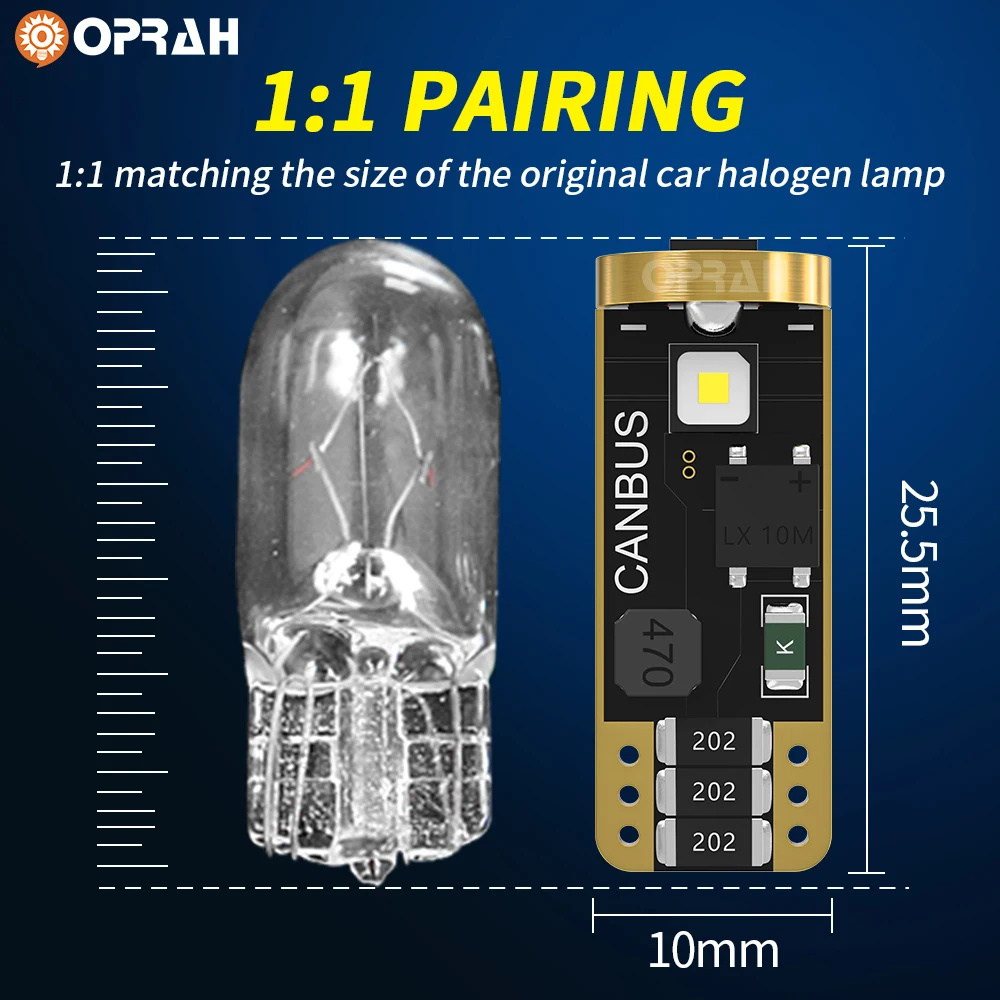 Oprah 2pcs T10 LED W5W Car Light Interior Lighting Vehicle Accessories Canbus No Error For Dome Reading Signal Lamp Side Parking