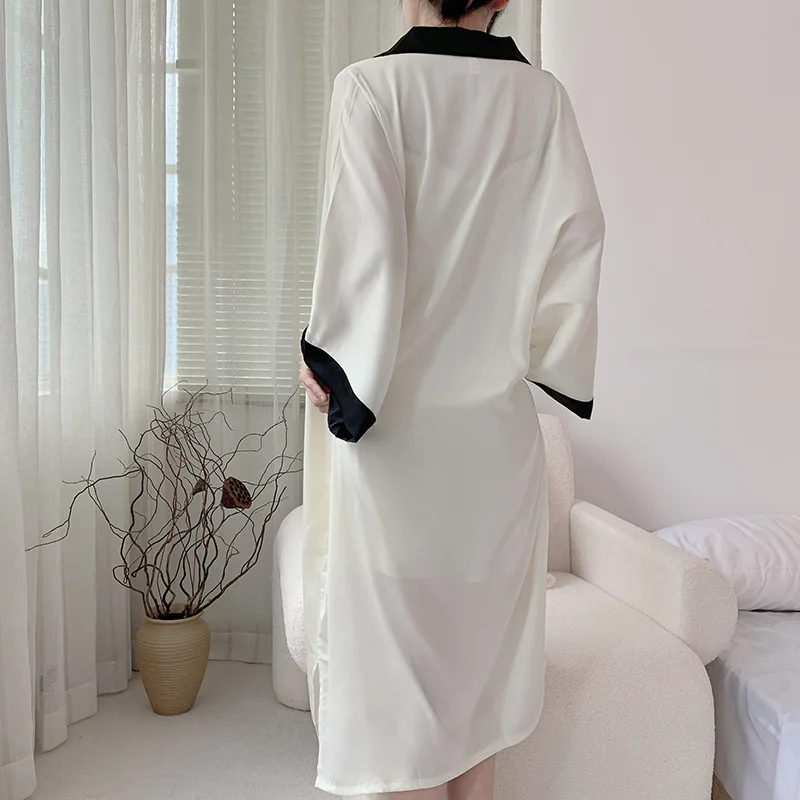Women New Patchwork Robes Set Long Kimono Bathrobe Gonw Silk 2025 Satin Nightgown new French Style Spaghetti Strap Lingerie Loungewear