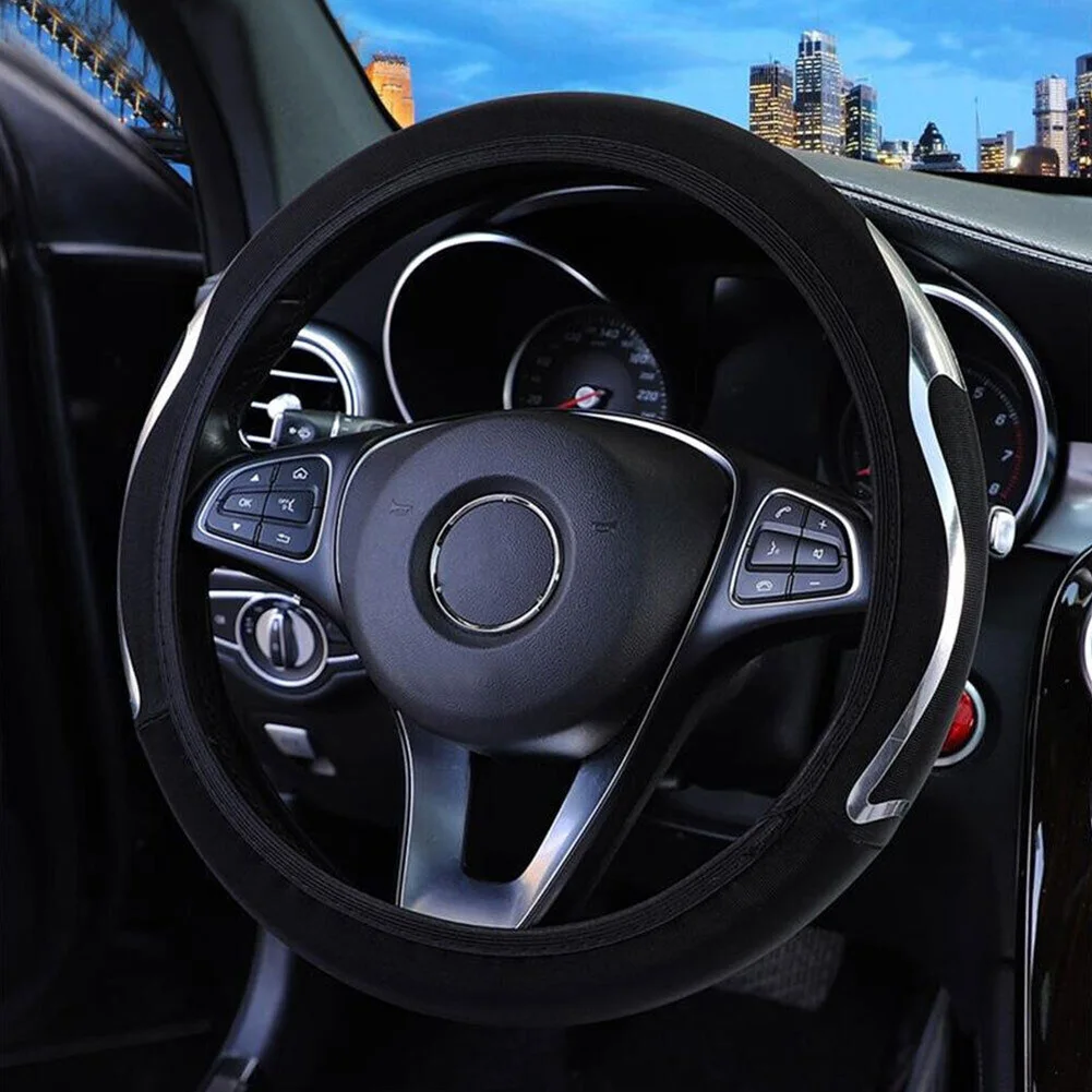 Universal Car Steering Wheel Cover Breathable Anti Slip Steering Wheel 15" 38CM PU Leather Cover Interior Accessories Durable