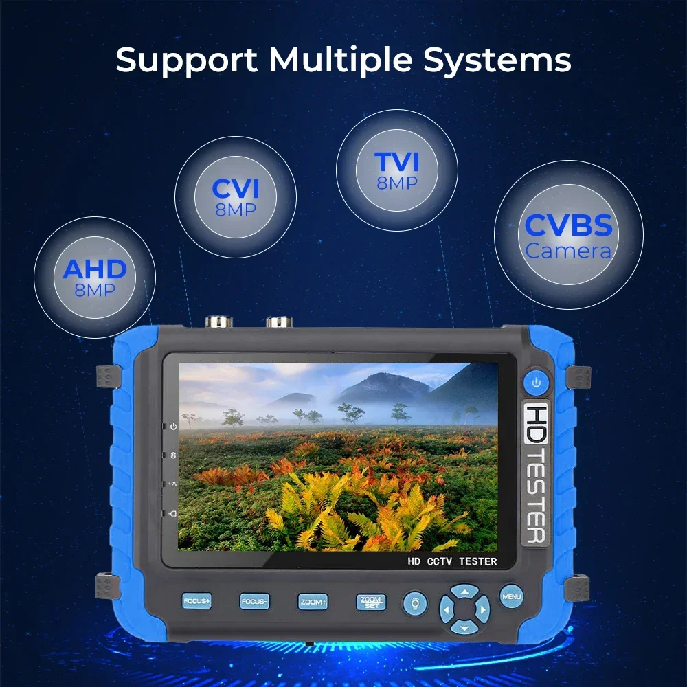 PEGATAH 8MP 4K CCTV Tester Security Camera 5 Inch TFT LCD Monitor for 4 IN 1 TVI AHD CVI Analog Security Cam Tester Video Test