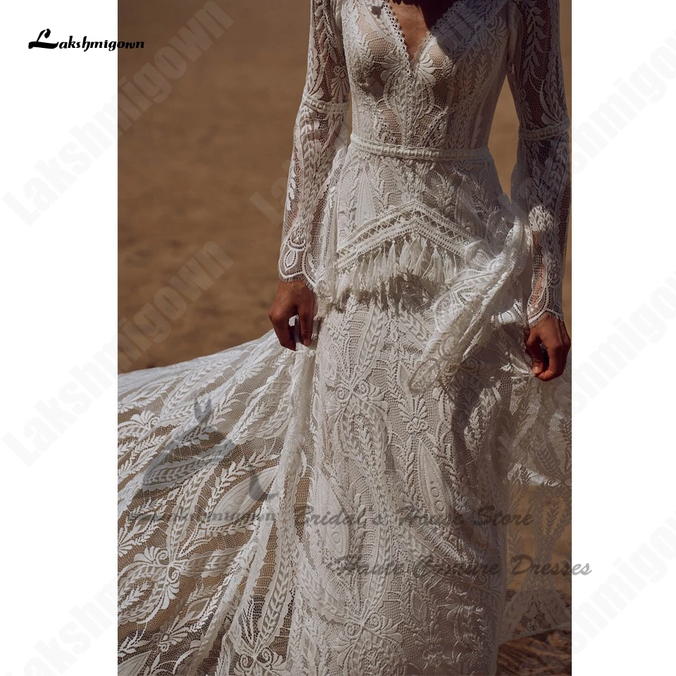 Lakshmigown Civil Bridal Boho Long Sleeve new Lace Mermaid Wedding Gowns V Neck 2025 Sexy Women Beach Wedding Dresses 2023 Open Back
