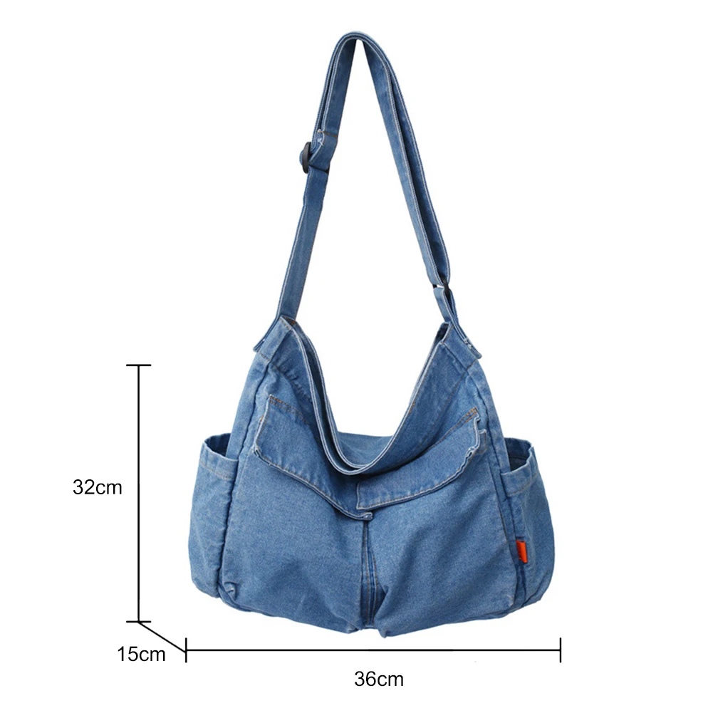 Japanese Harajuku Shoulder Bags Retro Denim Messenger Large Capacity Handbag Commuter Crossbody Bag for Womens