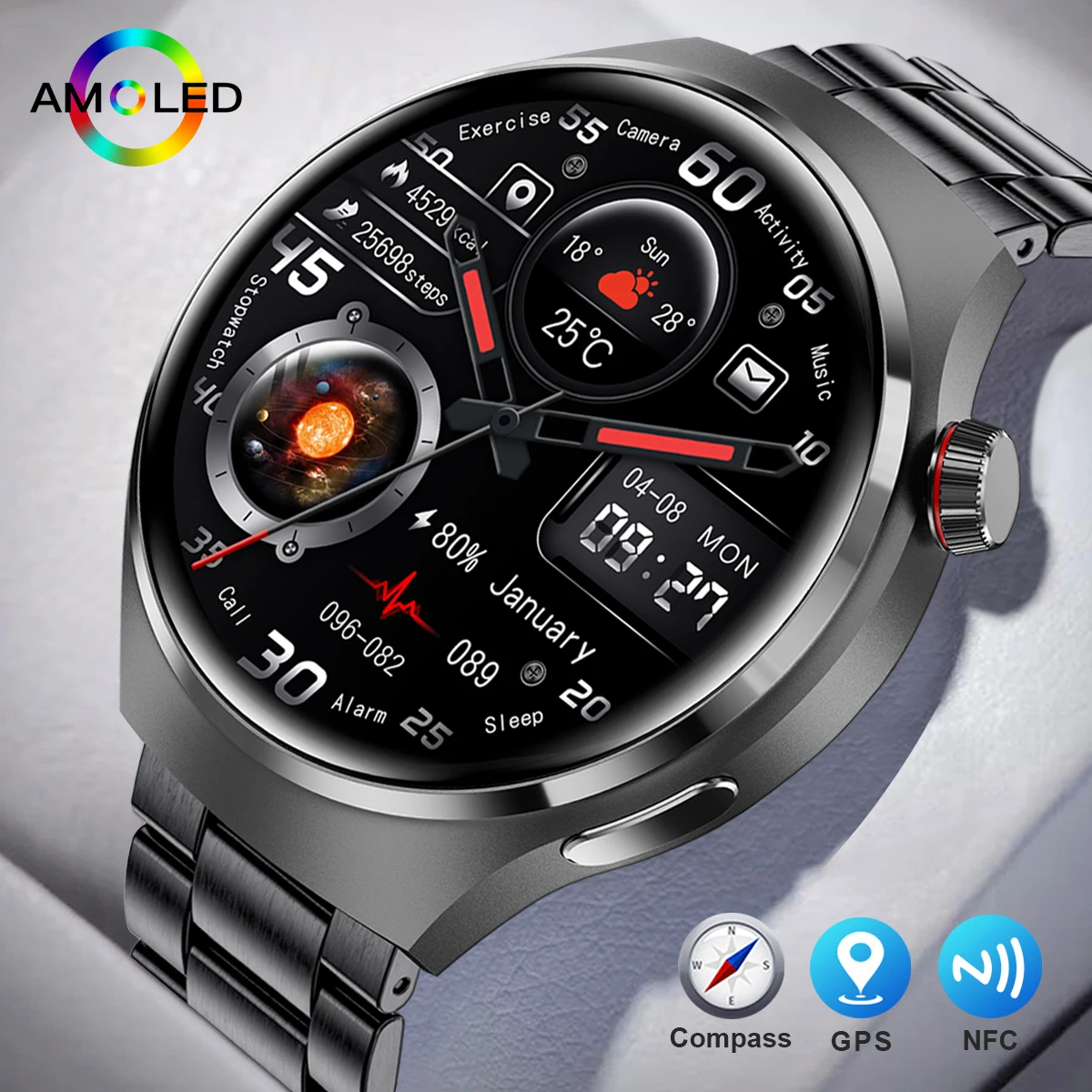 GPS For Huawei Xiaomi NFC Smart Watch Men Watch 4 Pro AMOLED HD Screen Heart Rate Bluetooth Call IP68 Waterproof SmartWatch 2023