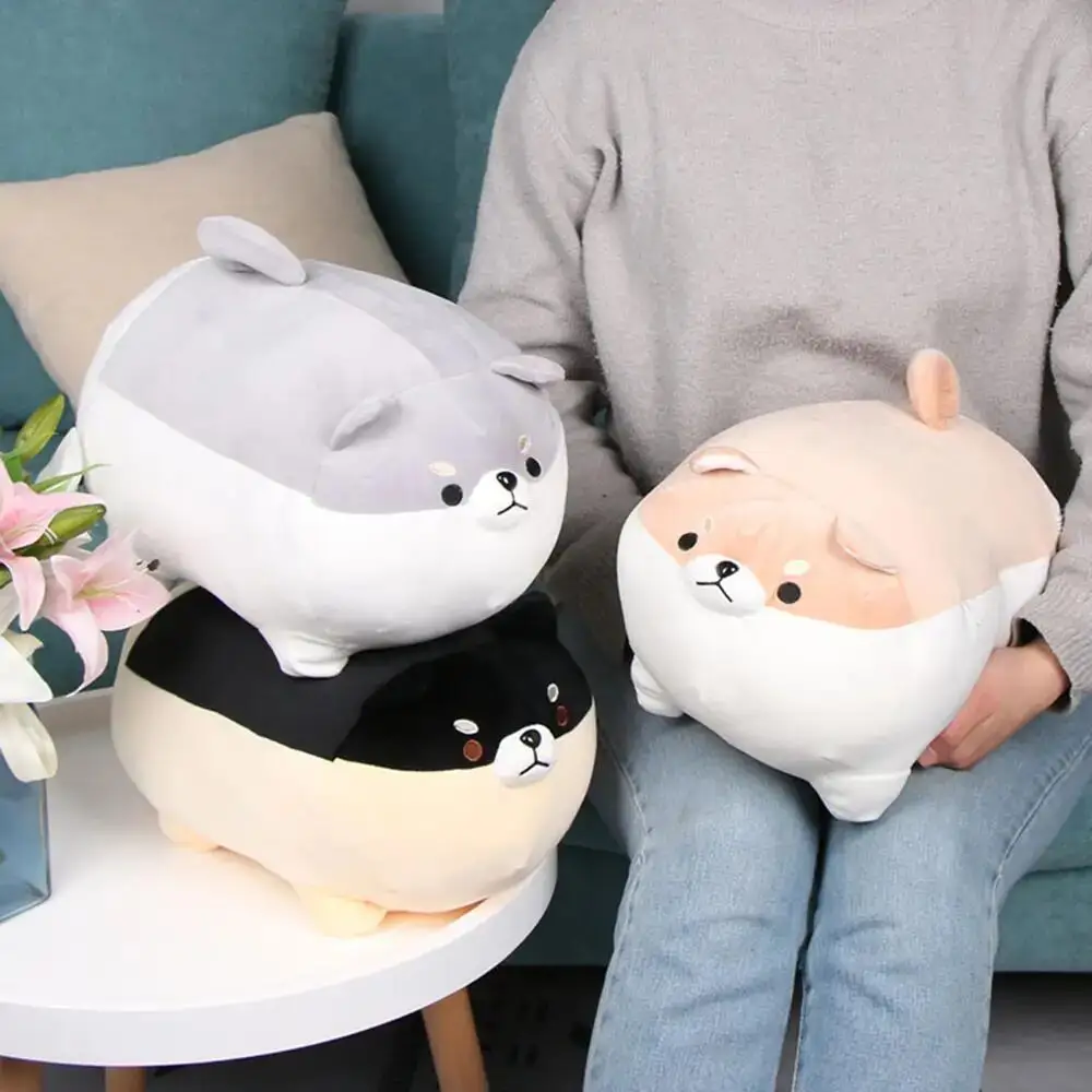 Shiba Inu Stuffed Animal Toy Cute Anime Corgi Akita Dog Plush Pillow Kawaii Plushie for Bed and Sofa Chair Brown Round Body