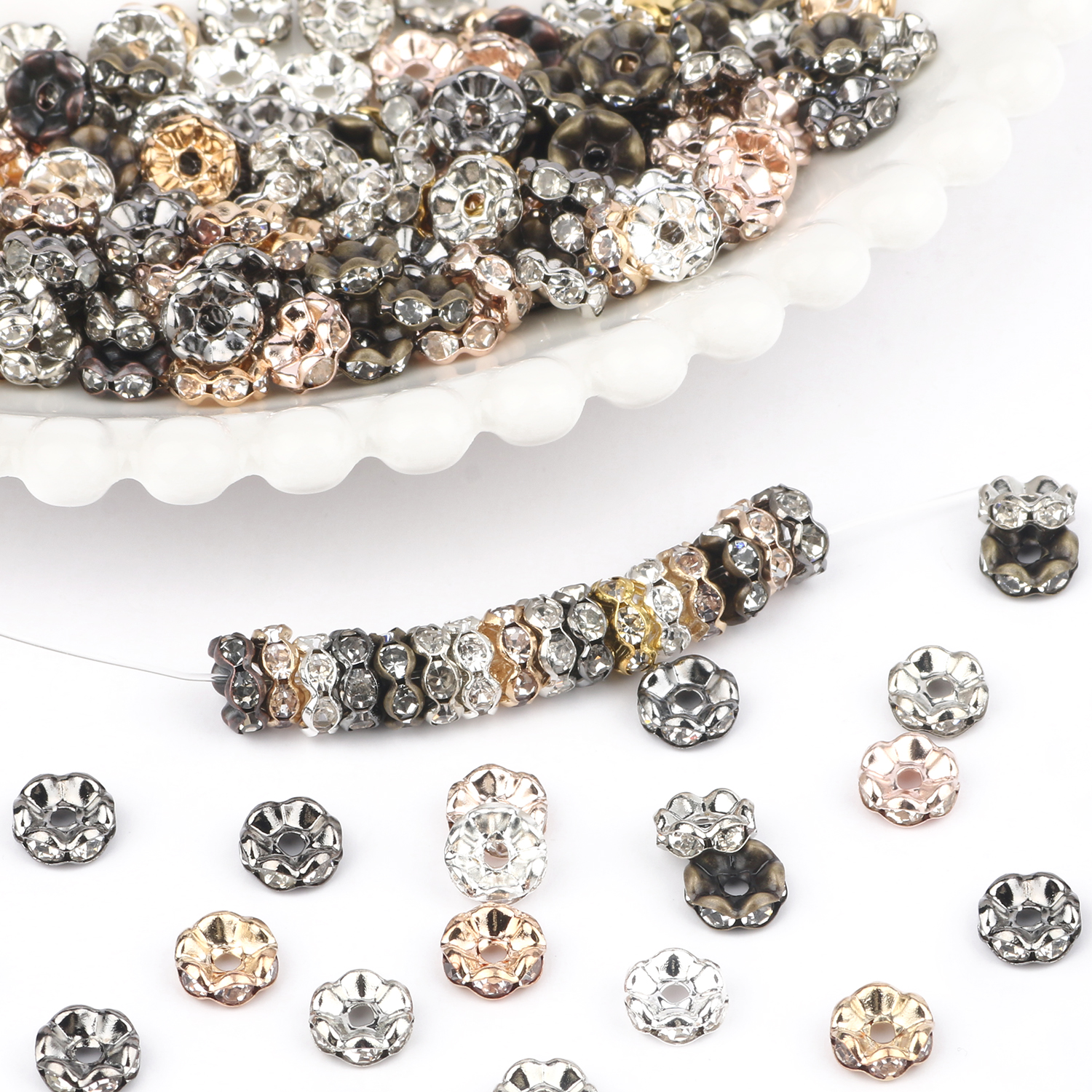50pc/Lot 6mm 8mm 10mm AB Color Rhinestone Ball Shape Loose Beads Metal Crystal Beads for Jewelry Making DIY Accessories