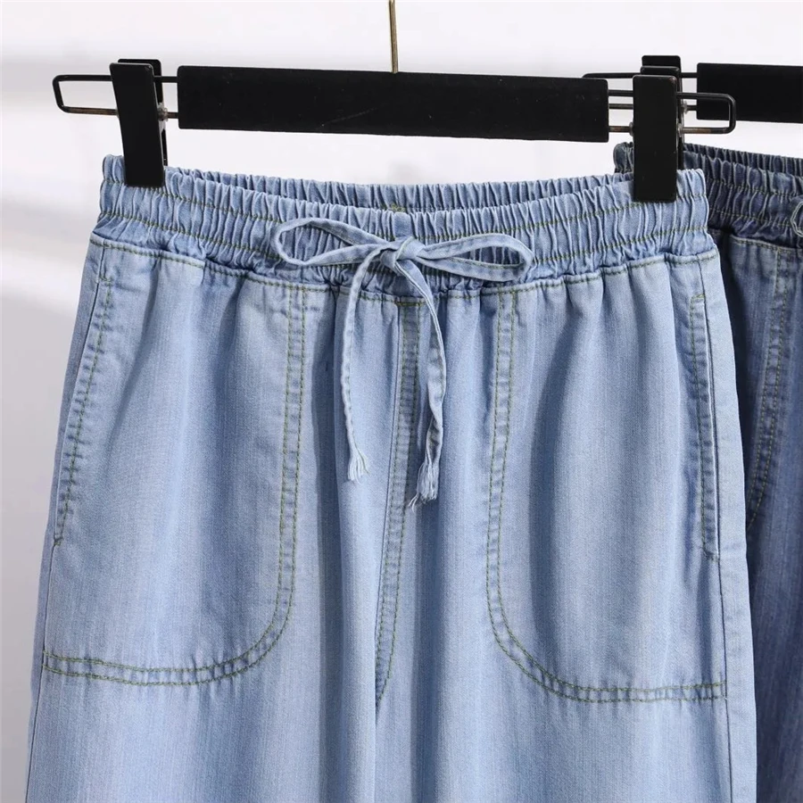 Elastic High Waist Straight Leg 2025 new Jean Women Casual Baggy Pant Thin Denim Trouser Oversize 5xl Vintage Vaquero Streetwear Pantalon