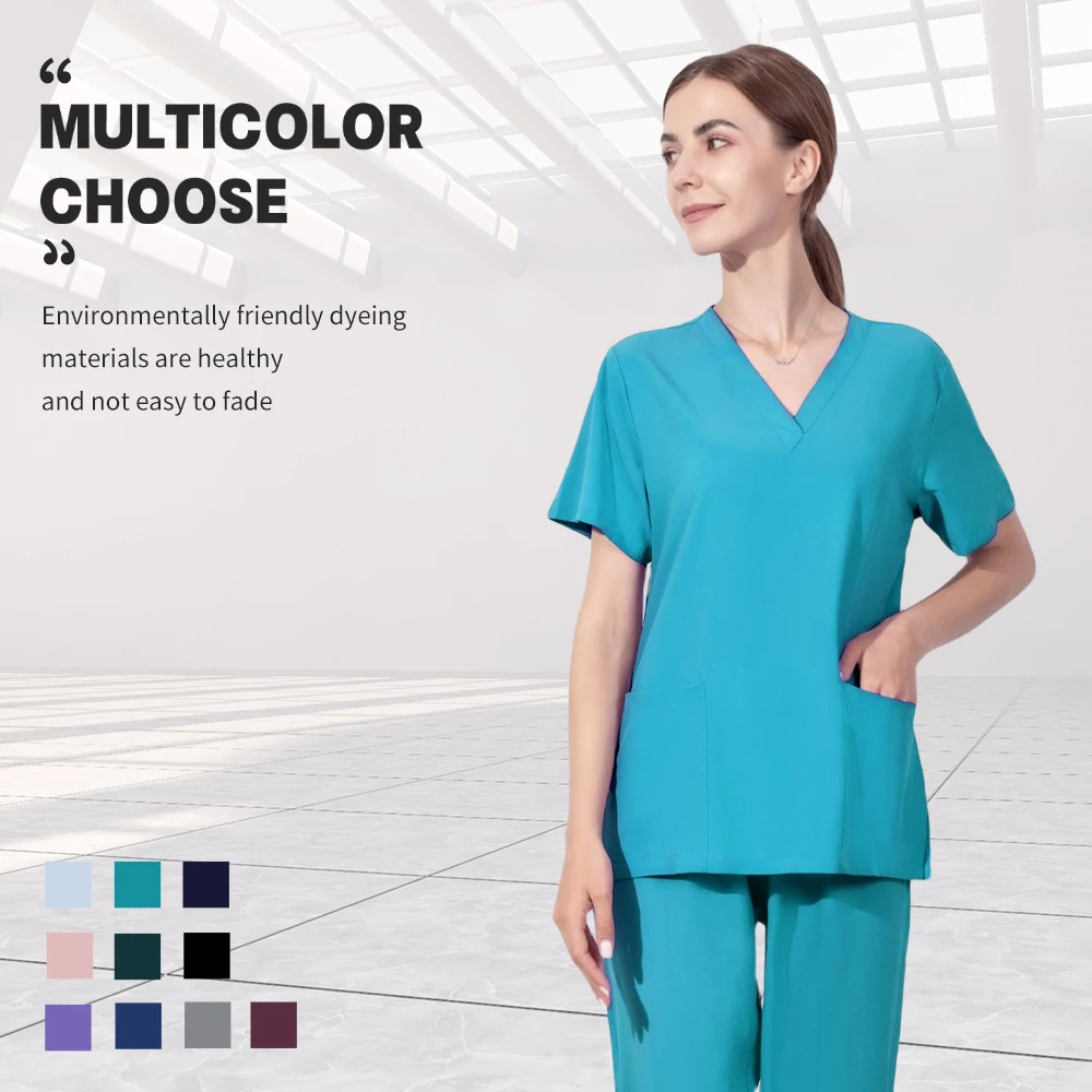 Unisex Medical Nurse Uniform Short Sleeve V-neck Solid Medical Scrubs new Doctor Elastic Operating 2025 Room Tops and Pants Workwear