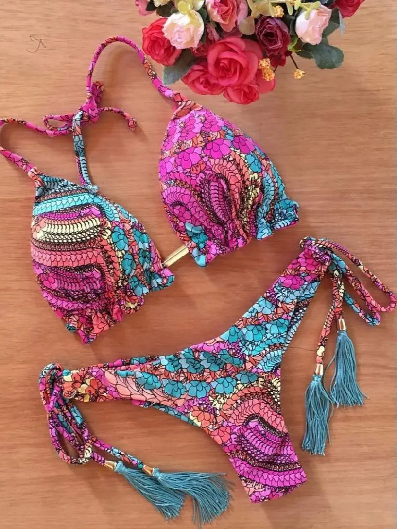 RUOTONGSEPT Sexy Micro 2025 Bikinis Set 2023 New Swimsuit Women Feather Print Bandage Swimwear Female new Bathing Suit Brazilian Biquinis