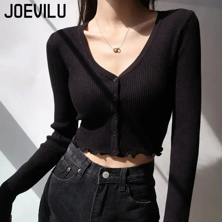 Sexy Knitted Cardigan V Neck Naked Navel new Crop Tops 2025 Chic Fungus Hem Shirt Women's Spring and Summer Korean Versatile Y2k Sweater