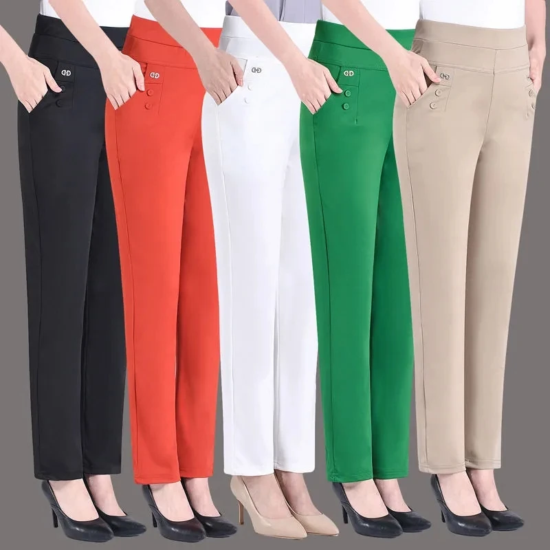 Candy Colors Stretch 2025 Classic Baggy Pants new Women New Summer Thin Straight Trousers Mother Casual High Waist Pantalones Slim Capris
