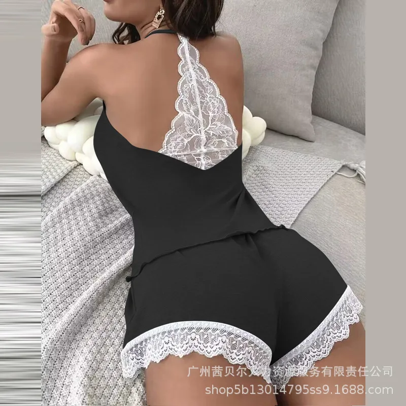 Wepbel Sleep Shorts Set Sleepwear for Women Sexy Pajama Sets Lace Stitching Camis Tops Home Underwear Set Pyjamas Nightclothes