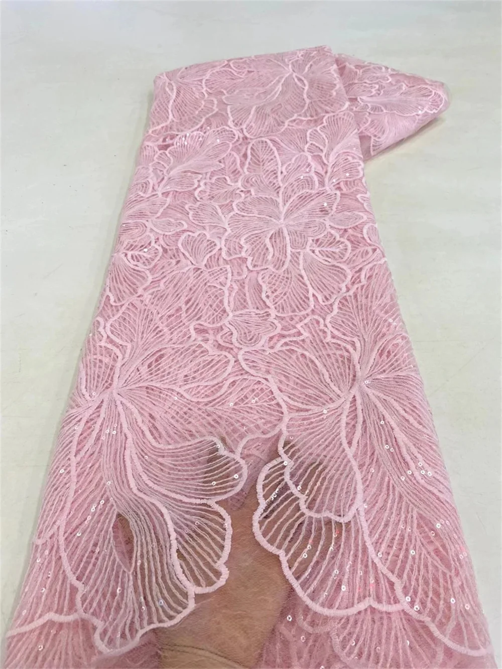 White African Tulle Lace Fabric With Sequins Nigerian French Milk Silk Lace Fabric 5 Yards For Diy Sewing Wedding Party