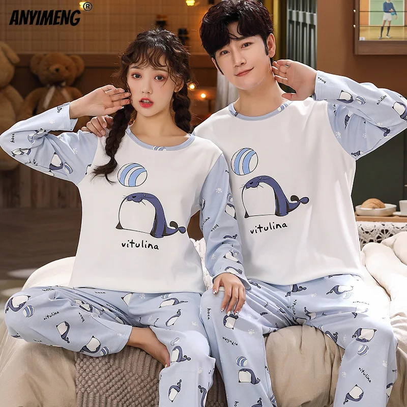New Pama Trendy Pyjamas Cute Seal Printing for Lovers new Autumn Winter Big Size Young Couple's Loungewear 2025 His and Hers Clothes