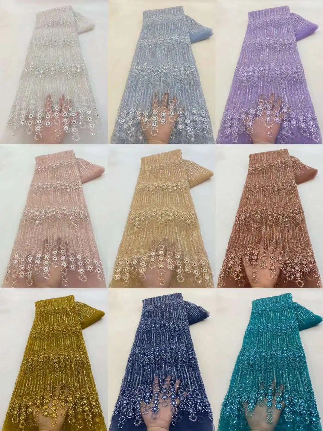 Luxurious African Sequins Lace Fabric High Quality 2023 Heavy Beads Embroidery French Tulle Lace Nigerian Wedding Dress