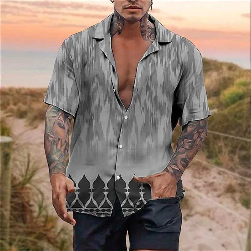 New 2025 men's Hawaiian shirt flower graphics 3D new printing light yellow short-sleeved cardigan clothes tropical beach T-shirt SX-5XL