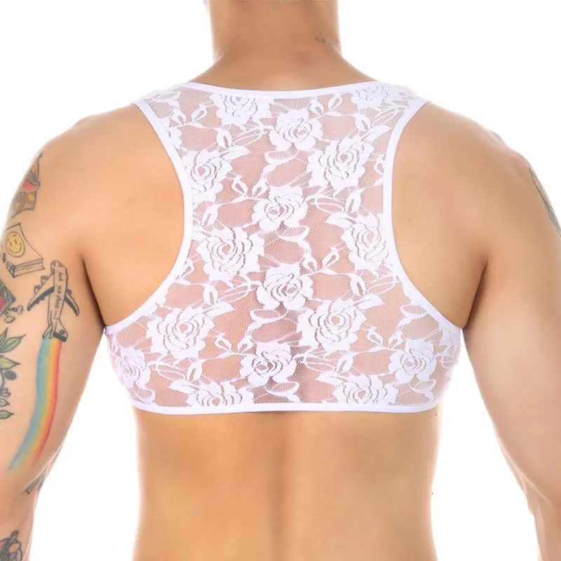 CLEVER-MENMODE Men's Sexy Sheer Porn Bra Lace Transparent Crop Top Breathable Sex Erotic Outfit Sissy Miin Bikini