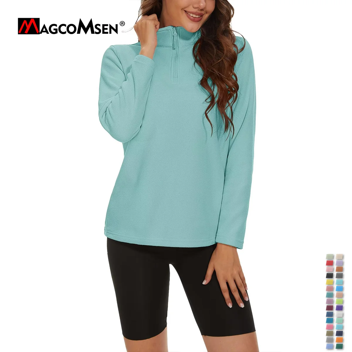 MAGCOMSEN Women's Quarter new Zip Fleece Pullover Sweatshirts 2025 Long Sleeve Ladies Stand Collar Daily Casual Tops Leisure Urbanwear