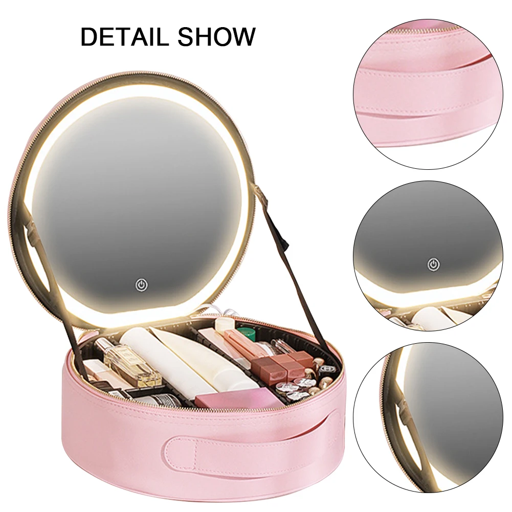Makeup Organizer Bag Lighted Cosmetic Case with Mirror LED Portable Cosmetic Bag Large-capacity Makeup Storage Box