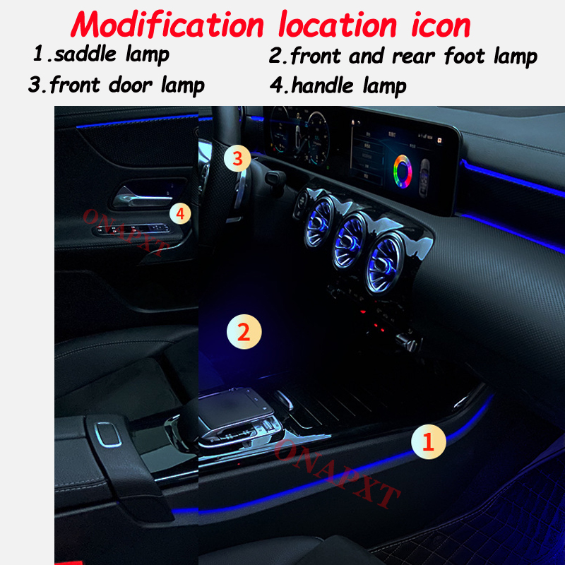 Car 64-color Ambient Light Lamp For Benz A/CLA class Synchronized With Light LED Atmosphere Turbine Air Vent W177 W118