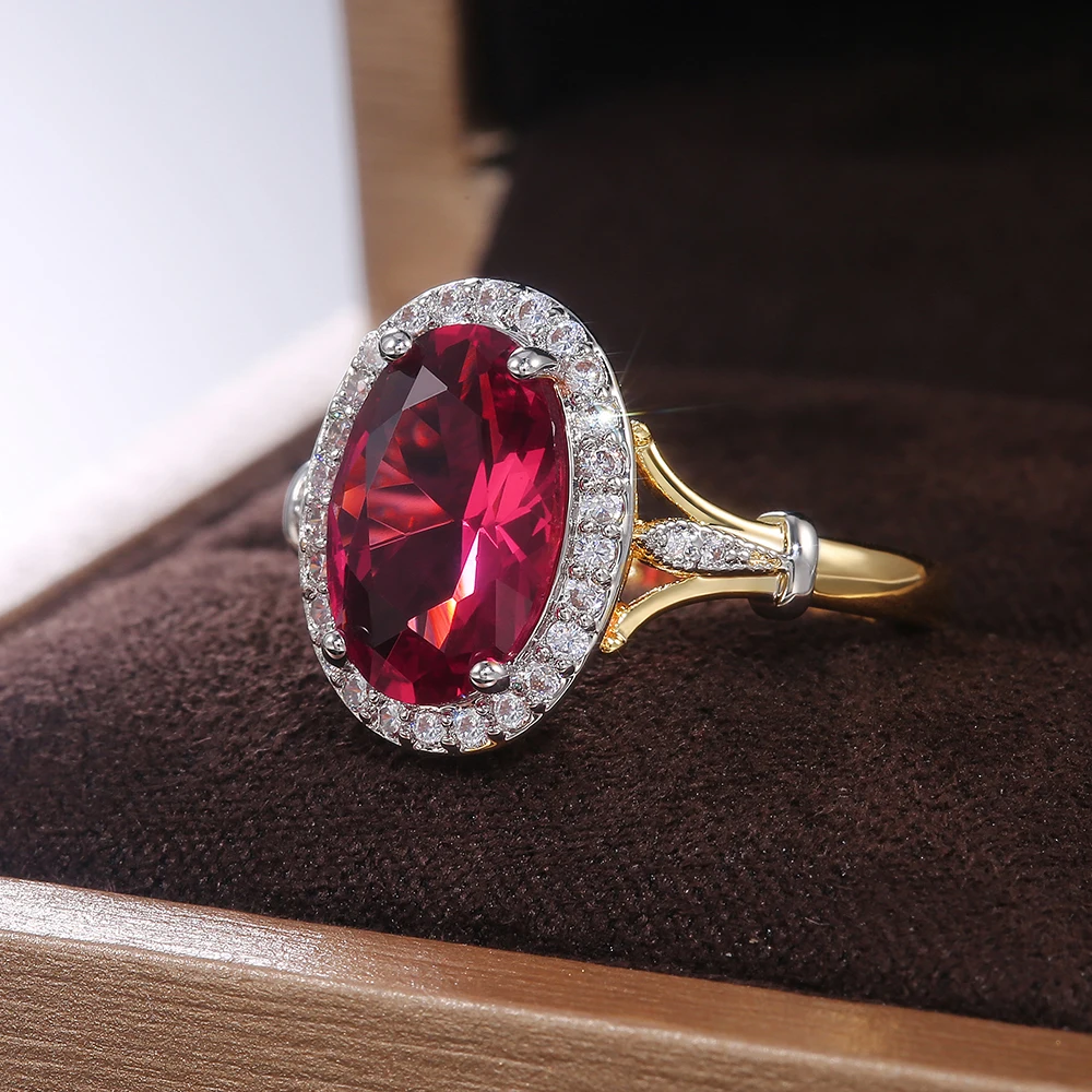 Huitan Big Oval Shaped Rose Red Cubic Zirconia Women Rings new Ladies Jewelry 2025 for Party Best Mother's Gift Brilliant CZ Rings
