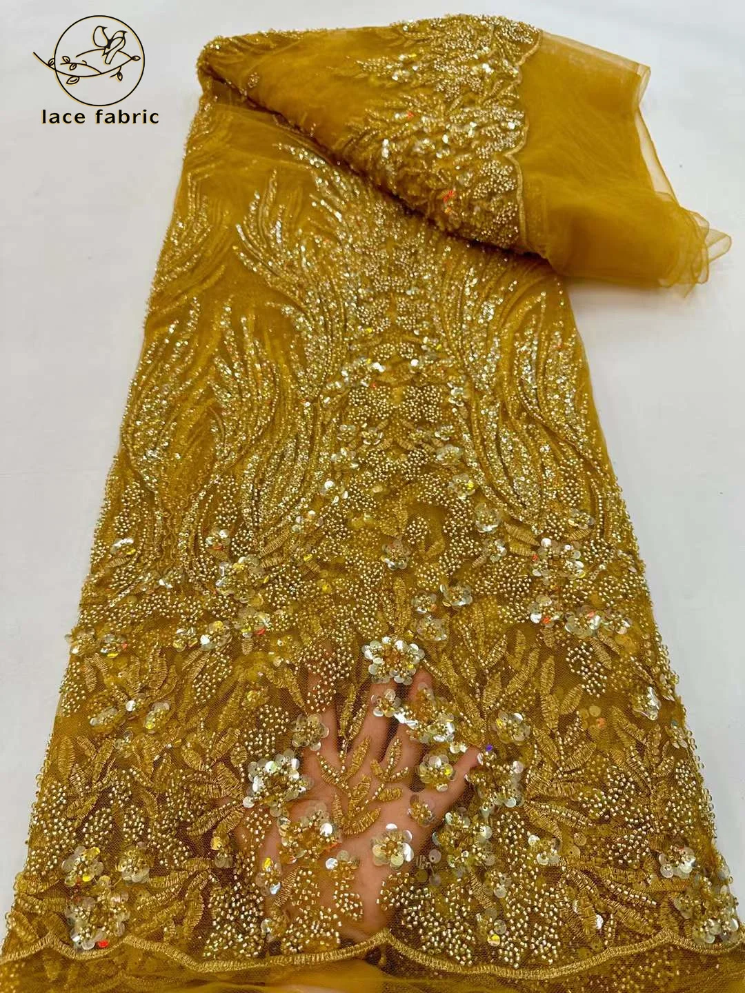 High-End Luxury French Embroidery Groom Lace Fabric High Quality 5 Yards African Nigerian Sequin Lace Fabric For Wedding Dress